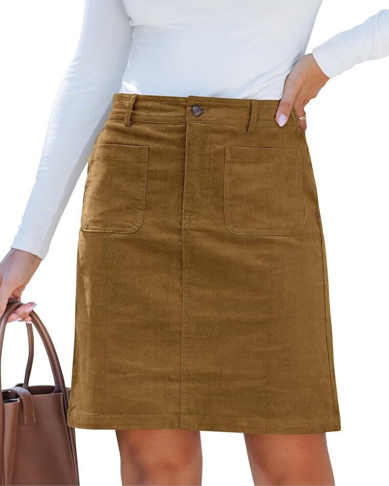 Luvamia Corduroy Skirt - Trendy High Waisted Stretch for Fall - Now 24% Off!