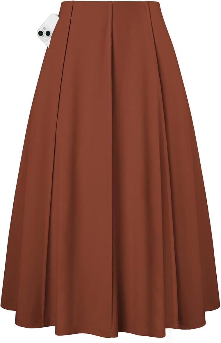 Kate Kasin Pleated Midi Skirt - Chic Fall Style with Pockets - Enjoy 22% Off!