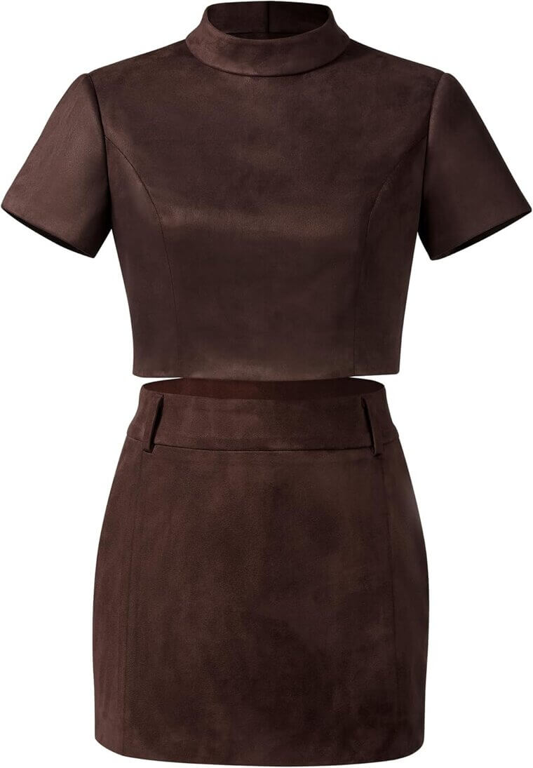 JW PEI Grace Set - Stylish Faux Suede Crop Top & Skirt - Enjoy 15% Off!