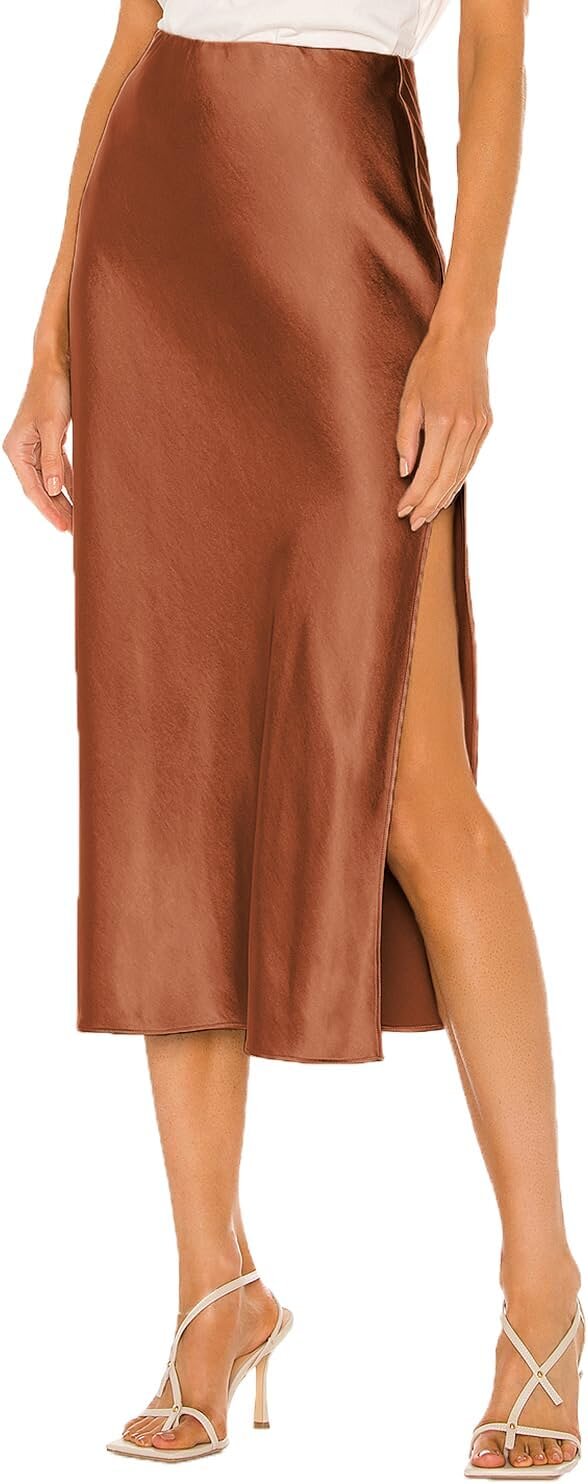 Satin Midi Skirt - Elegant A-Line with Slit 