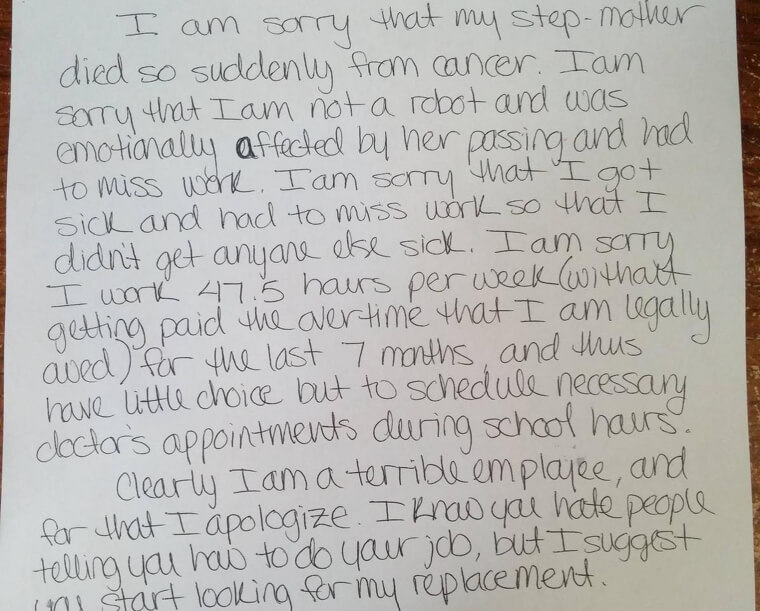 Employee Apologizes for Being Human