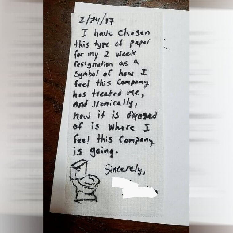 Toilet Paper Resignation: A Swipe at the Company