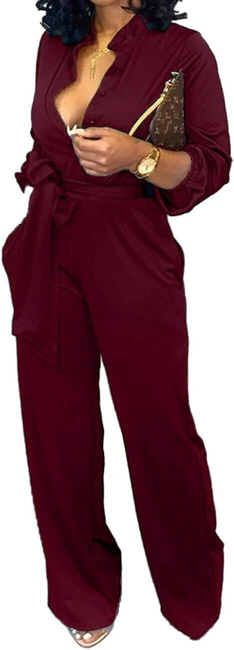 Elegant V-Neck Jumpsuit - Perfect for Work or Party! - Now 20% Off!