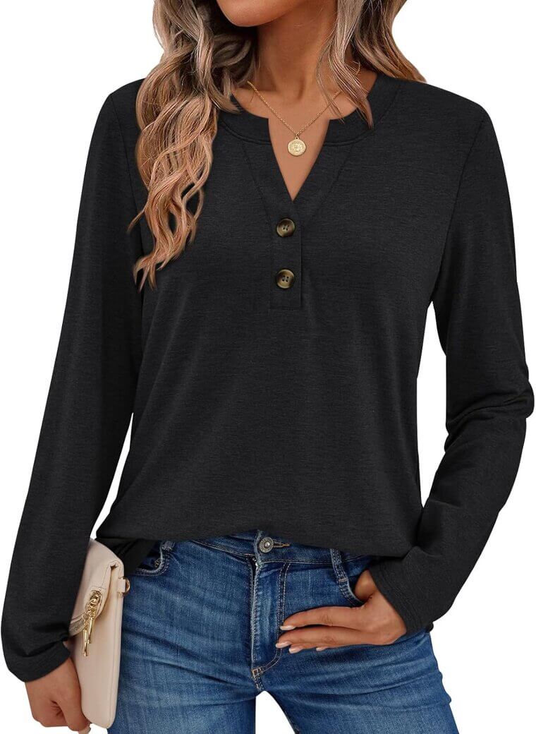 AUTOMET Women's Trendy Henley Blouses - Perfect Fall Fashion! - Don’t Miss the 44% Discount!