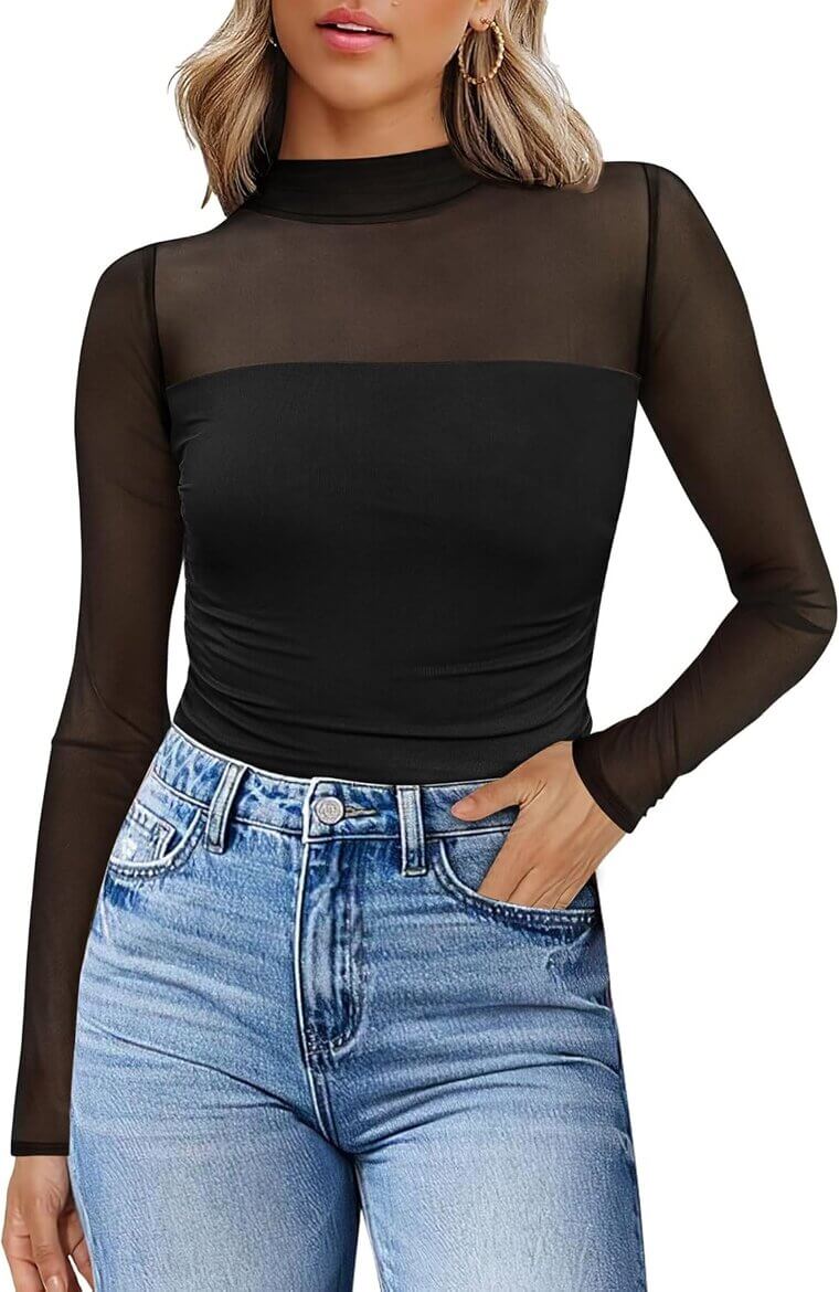 Mesh Turtle Neck Blouse - Perfect for Stylish Fall Outfits - Don’t Miss the 10% Discount!