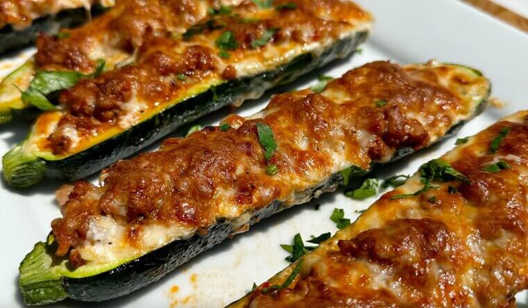 Turkey and Spinach Stuffed Zucchini Boats