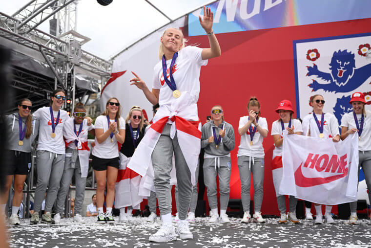 Chloe Kelly Celebrates Scoring the Winning Goal in the Women’s Euro 2022 Final