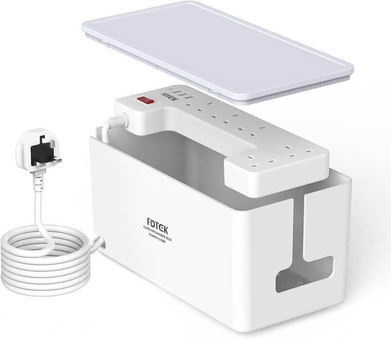 FDTEK Power Strip with USB & Cable Box - 