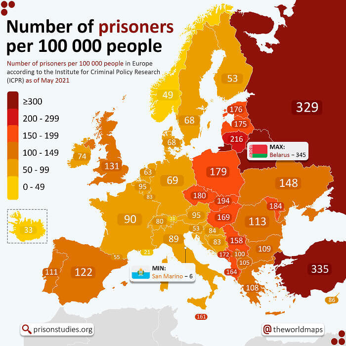 Prisoners Per 100,000 People In Europe