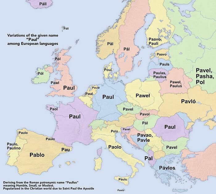 Variations of The Name 'Paul' According to European Country