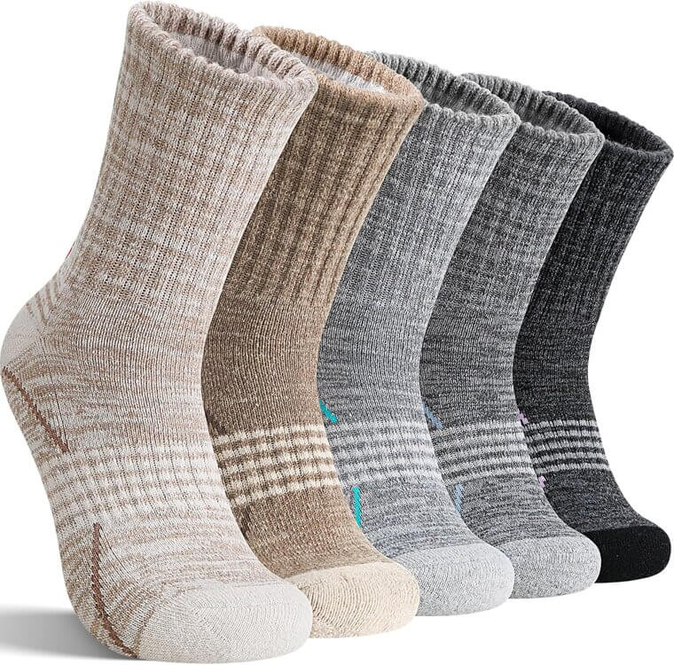 Merino Wool Socks - Cozy, Cushioned, Moisture-Wicking 5-Pack for Women - 11% Off!