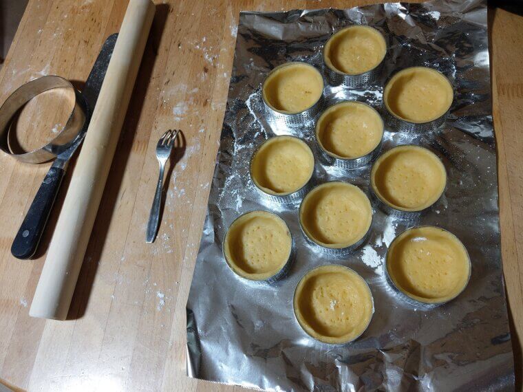 Lining a Raw Pastry Shell With Heavy Copper Pennies to Weigh It Down and Prevent Shrinking