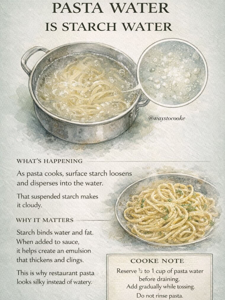 Reserving Cloudy Pasta Water to Emulsify and Create a Luxurious, Silky Sauce Coating