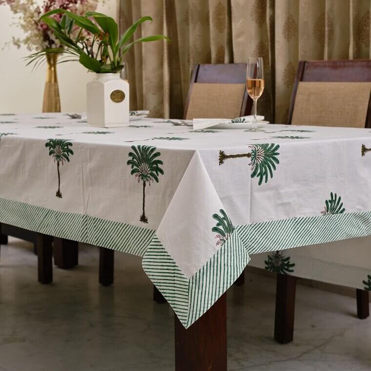 Ridhi Green Palm Tablecloth - Perfect for Dining & Home Decor - Now 20% Off!