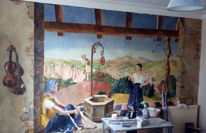 A Beautiful Painting Covered By Wallpaper