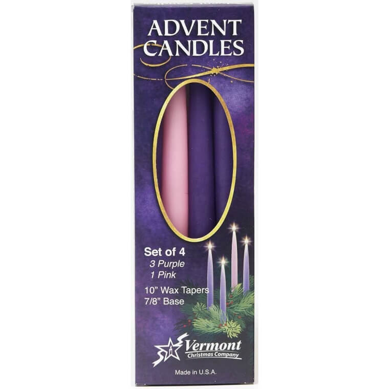 Advent Candle Set - 10" Tapers, Made in USA, Perfect for Christmas