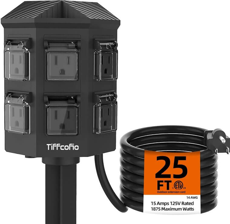TiFFCOFiO Power Strip – Weatherproof Outdoor Extension Cord with Stake - Don’t Miss the 22% Discount!