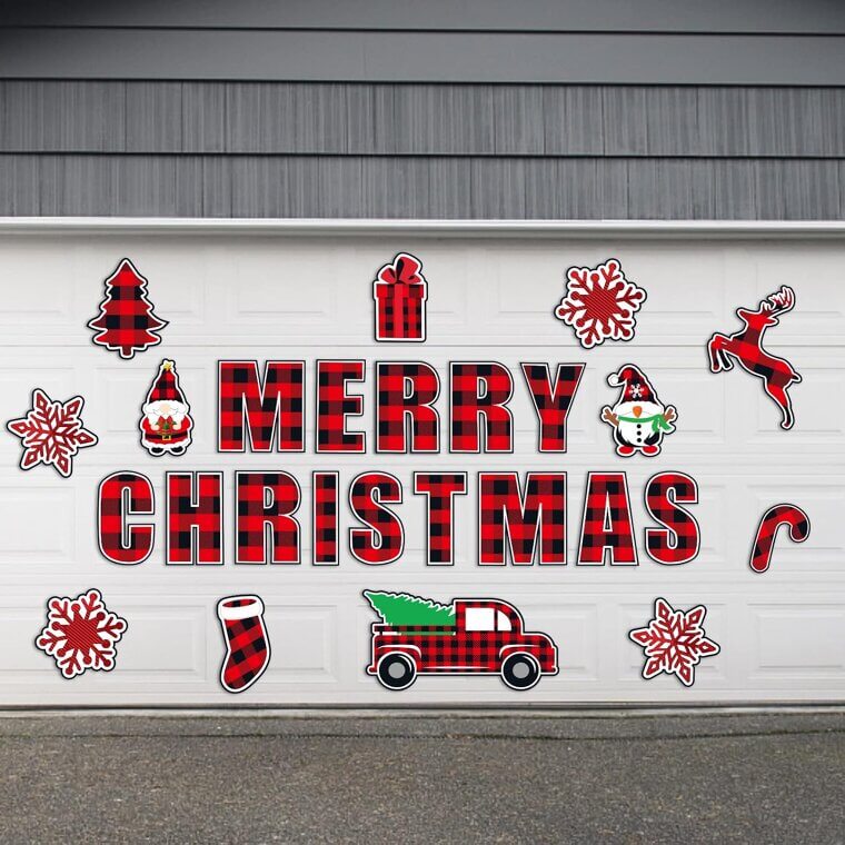 Magnetic Xmas Door Decor - Festive Buffalo Plaid Magnets for Your Garage 