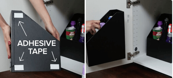 Use suportes de arquivos para organizar seus utensílios de limpeza