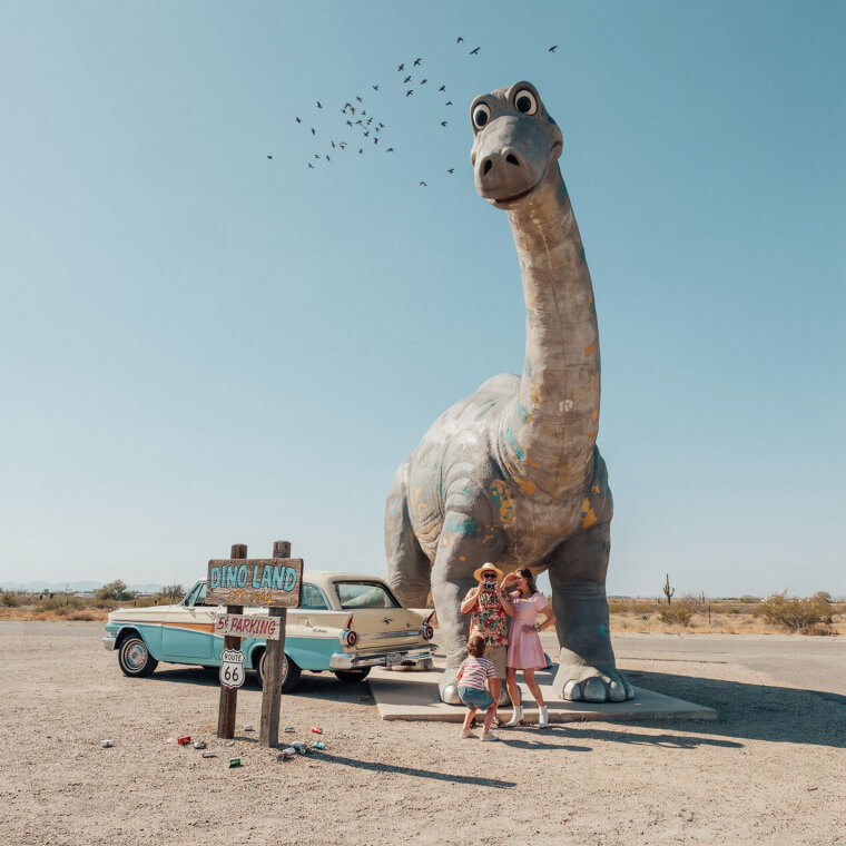 Marveling at Massive Concrete Roadside Dinosaur Statues