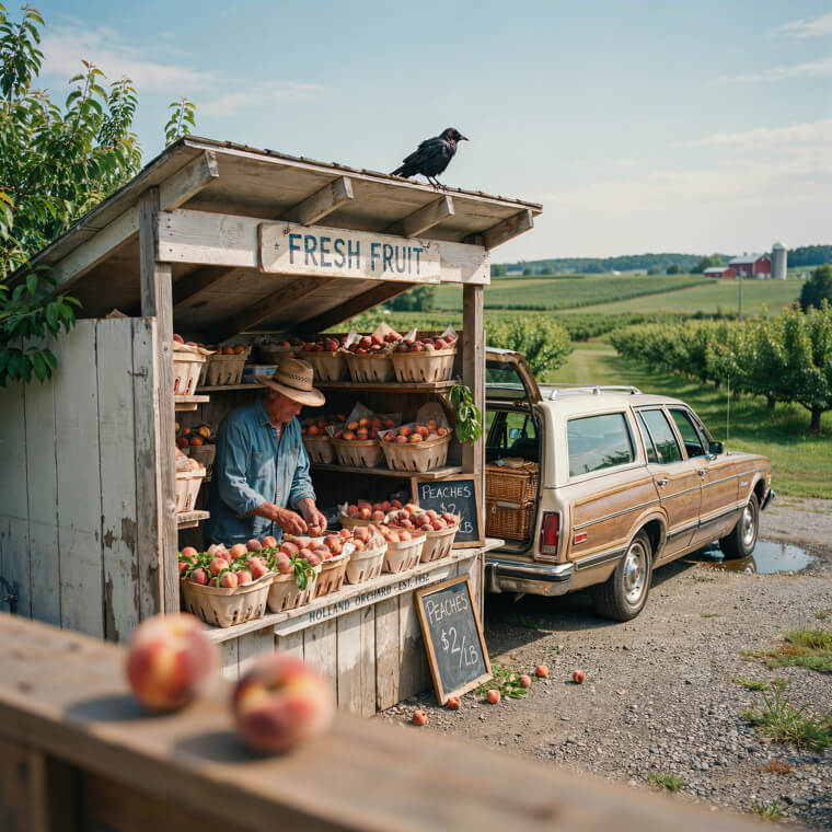 Stopping at Roadside Fruit Stands for Fresh Peaches