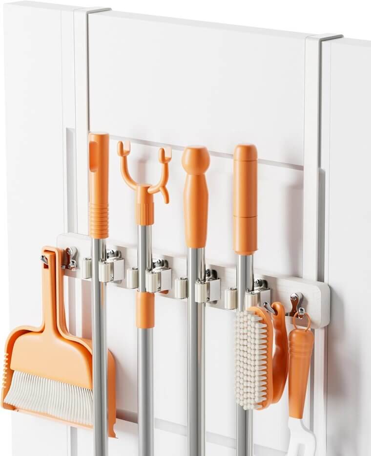 Mop & Broom Holder - No-Drill, Space-Saving Organizer 