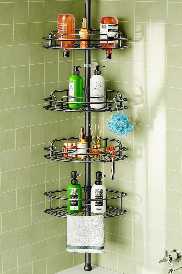 HAMITOR Tension Pole Caddy - Space-Saving, No-Drill Bathroom Organizer - Now 14% Off!
