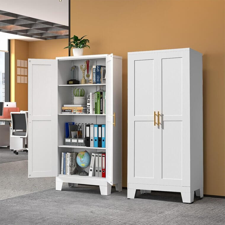 White Metal Cabinet - Versatile Storage for Home & Office - Enjoy 10% Off!