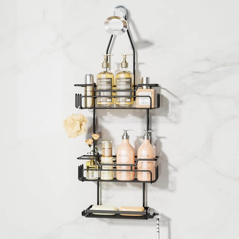 SWTYMIKI Shower Caddy - Rustproof, No-Drill Organizer with Hooks & Soap Holder - Now 19% Off!