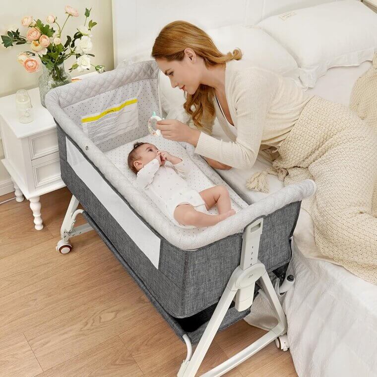 Baby Bassinet 3-in-1 Crib with Adjustable Height & Storage