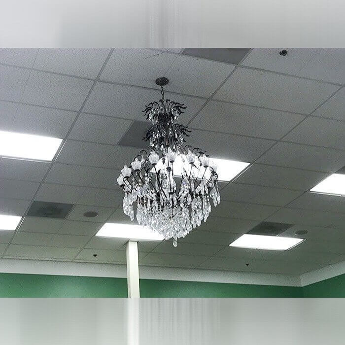 An Attempt to Make It Chic With a Chandelier