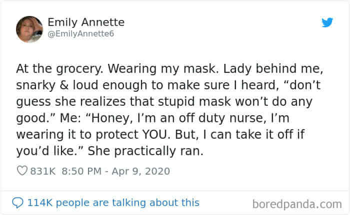 An Off-Duty Nurse Wore A Mask To A Store And Someone Questioned Her