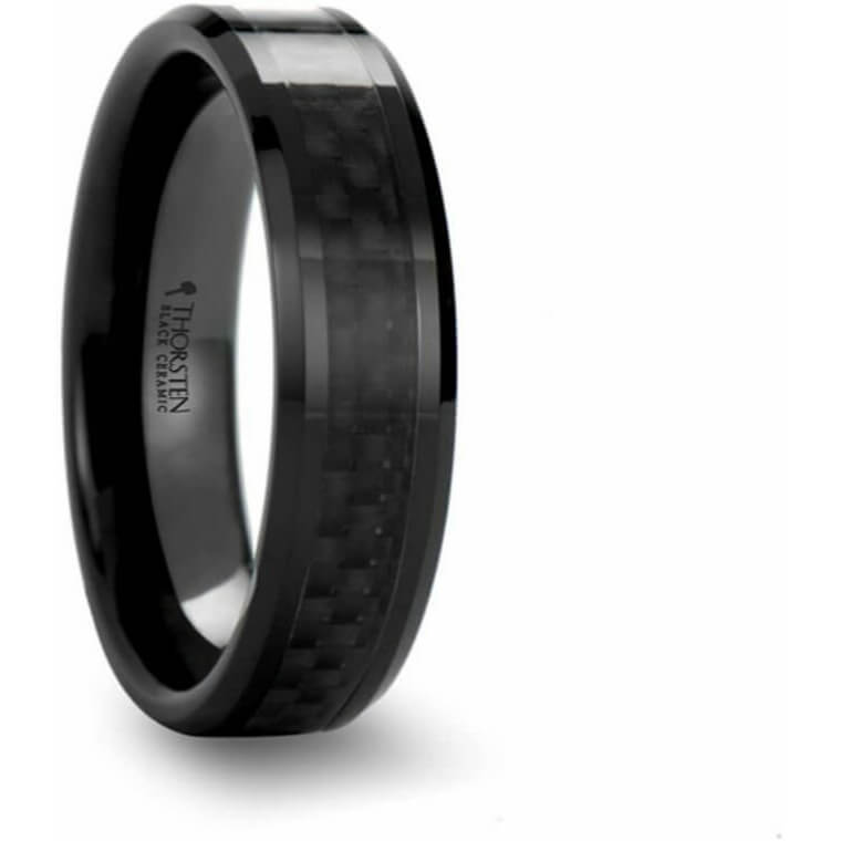 ONYX Black Ceramic Ring with Carbon Fiber Inlay - Sleek Style