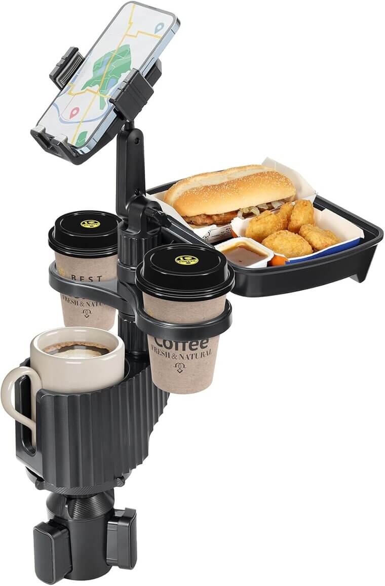 Car Cupholder Expander with Snack Tray & Phone Holder - Road Trip Essential