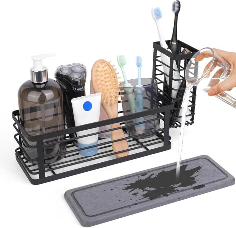 Sink Caddy Organizer with Quick-Dry Stone - Perfect for Kitchens & Bathrooms 