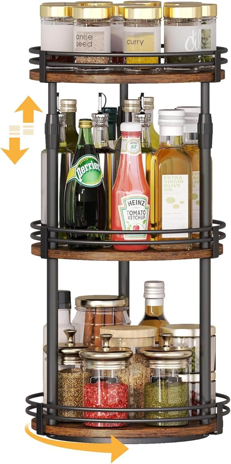 3-Tier Lazy Susan Spice Rack - Perfect for Kitchen Organization - Don’t Miss the 8% Discount!