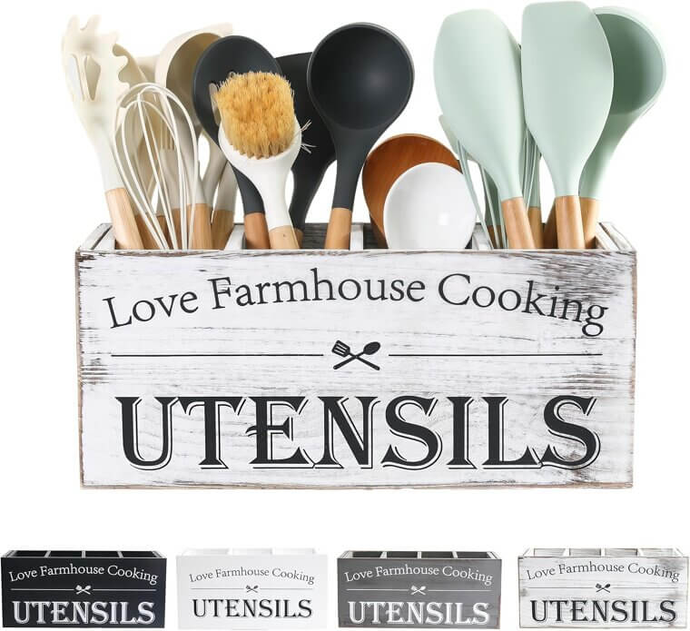 Farmhouse Utensil Holder - Organize Your Kitchen in Style - Now 5% Off!