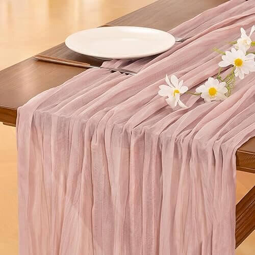 Elegant Pink Cheesecloth Table Runner that Transforms Any Event into a Dreamy Celebration. 