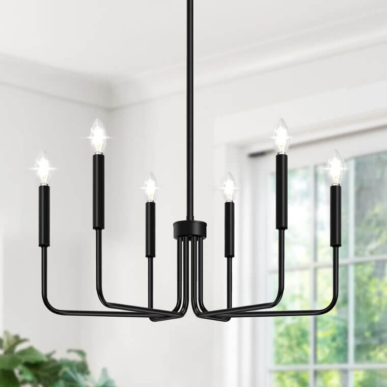 Black Chandelier - Versatile 6-Light Fixture for Any Room - Now 20% Off!