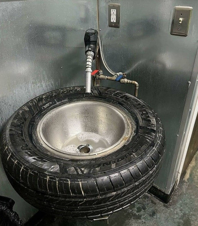 This Gas Station Used a Tire to Create a Themed Sink
