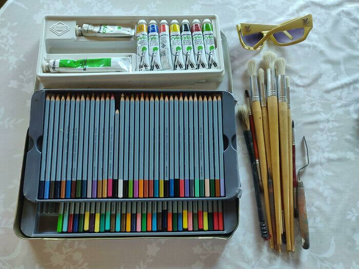 Nice Art Supplies And Glasses From Outside An Apartment