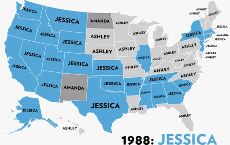 The Most Popular Female Names by State in the 80’s