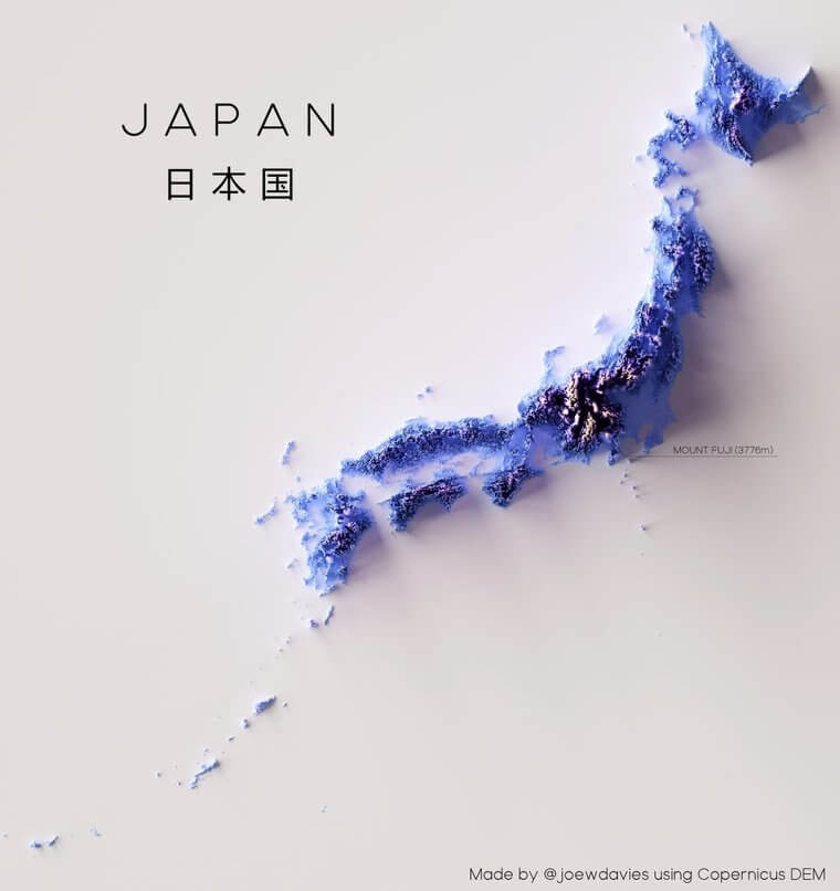This Shaded Relief Map of Japan Is Pretty Cool to Look at