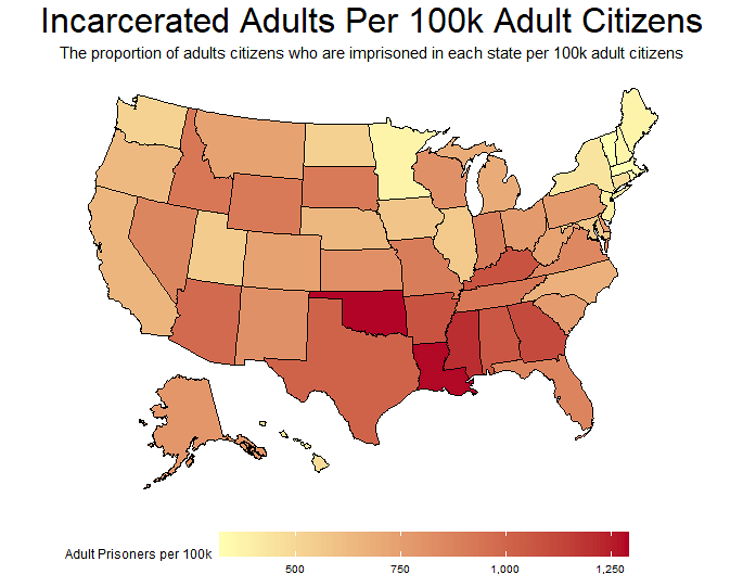 The Number of Adults in Jail per 100,000 in the United States