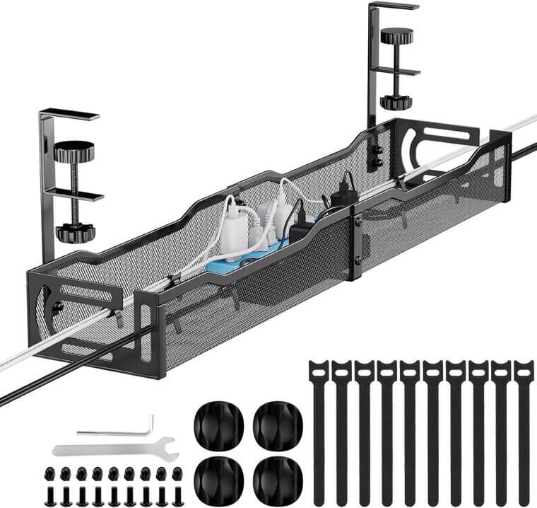 Cable Management Tray - No Drill, Under Desk Organizer, Easy Setup - 10% Off!