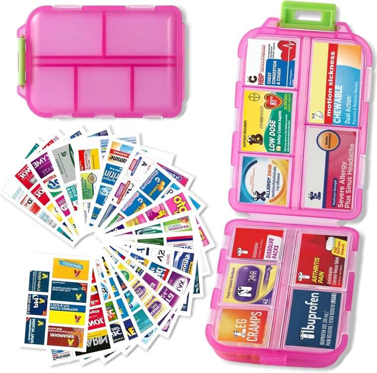 Pink Pill Organizer - Travel Essential with 161 Labels - Enjoy 29% Off!