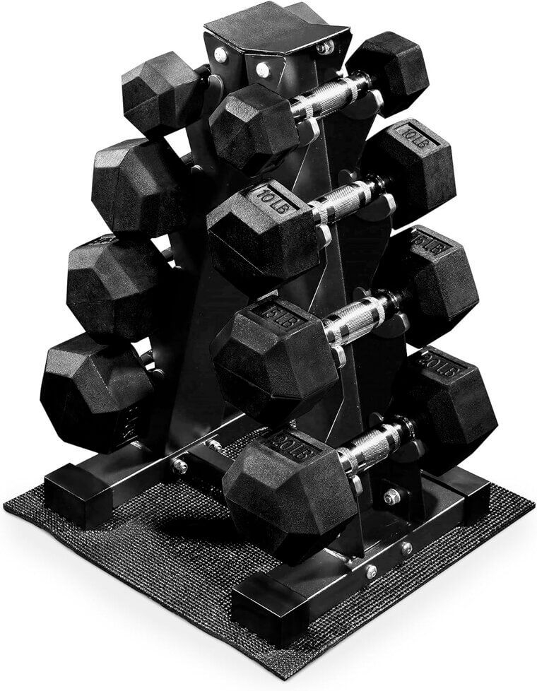 BalanceFrom Hex Dumbbells - Durable, Space-Saving Set with Rack - 16% Off!