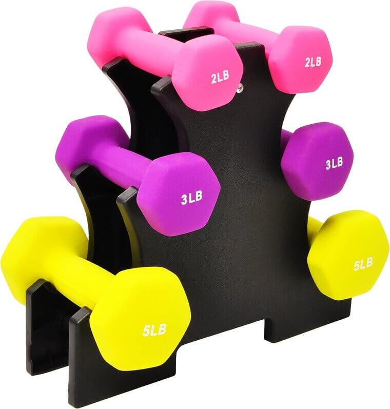Fitvids Neoprene Dumbbells - Colorful, Anti-Slip Weights with Rack 