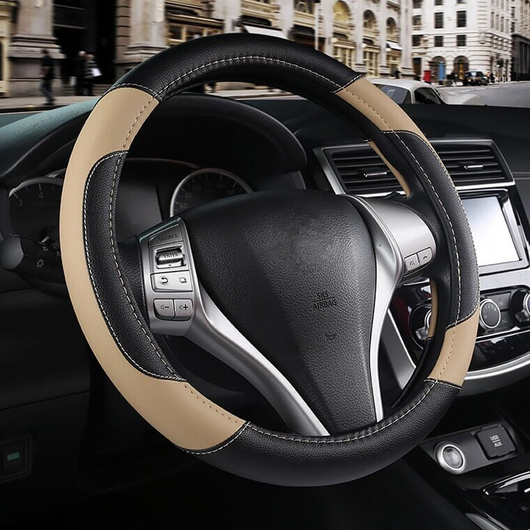 Leather Wheel Cover - Non-Slip, Breathable Comfort for Your Car - Enjoy 15% Off!