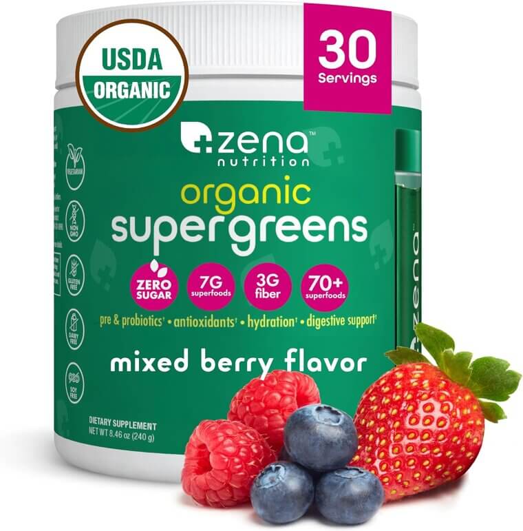 Zena Super Greens Powder - 70+ Superfoods, 0 Sugar, 3G Fiber - Now 17% Off!